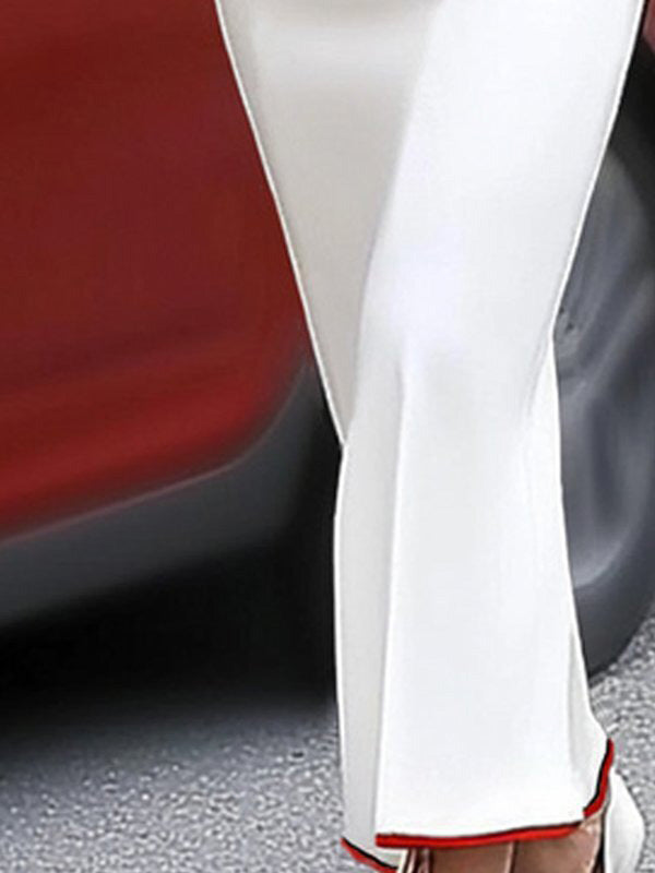 Bodycon Long Sleeves Contrast Color Split-Joint Deep V-Neck Maxi Dresses