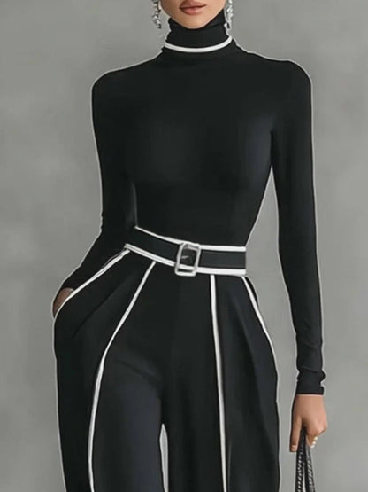 Long Sleeves Skinny Solid Color High Neck T-Shirts Tops