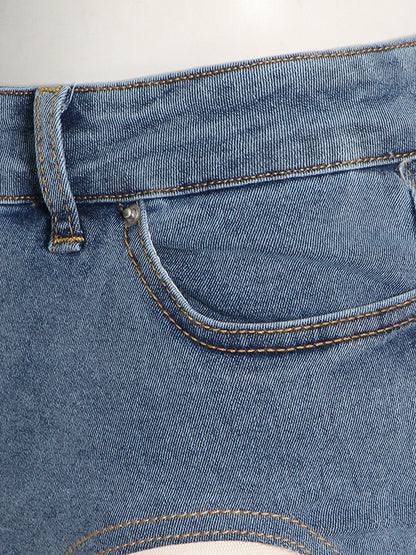 High Waisted Gauze Split-Joint Split-Side Jean Pants Bottoms