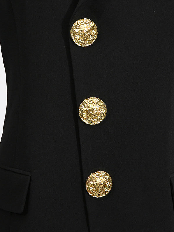 Long Sleeves Loose Buttoned Pockets Solid Color Notched Collar Blazer Outerwear