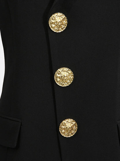 Long Sleeves Loose Buttoned Pockets Solid Color Notched Collar Blazer Outerwear