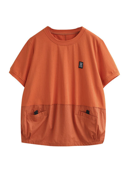 Loose Short Sleeves Split-Joint Round-Neck T-Shirts Tops