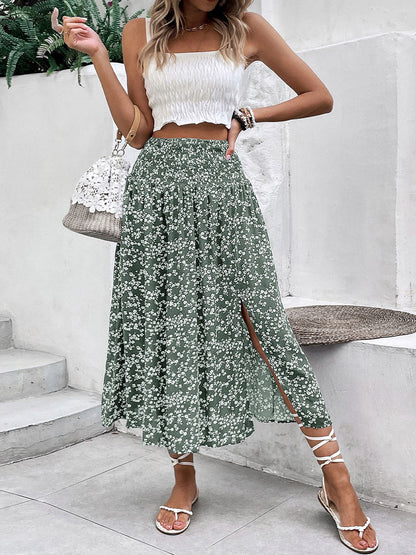 A-Line High Waisted Contrast Color Flower Print Skirts Bottoms