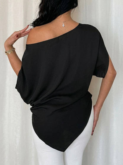 Batwing Sleeves Loose Asymmetric Knot Solid Color One-Shoulder Blouses&Shirts Tops
