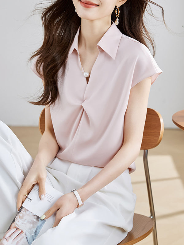 Loose Raglan Sleeve Solid Color Split-Joint Lapel Blouses&Shirts Tops