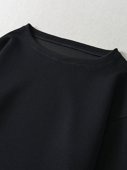 Long Sleeves Loose Solid Color Split-Joint Round-Neck Sweatshirt Tops