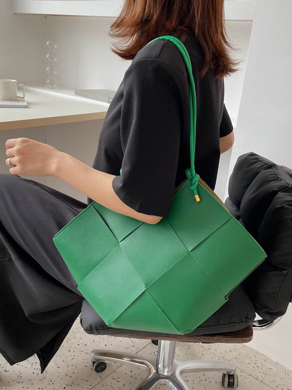Geometric Solid Color Split-Joint Woven Bags Handbags