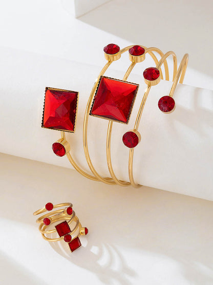 Irregularity Geometric Rhine Stones Shiny Bracelet Accessories Rings Accessories Sets