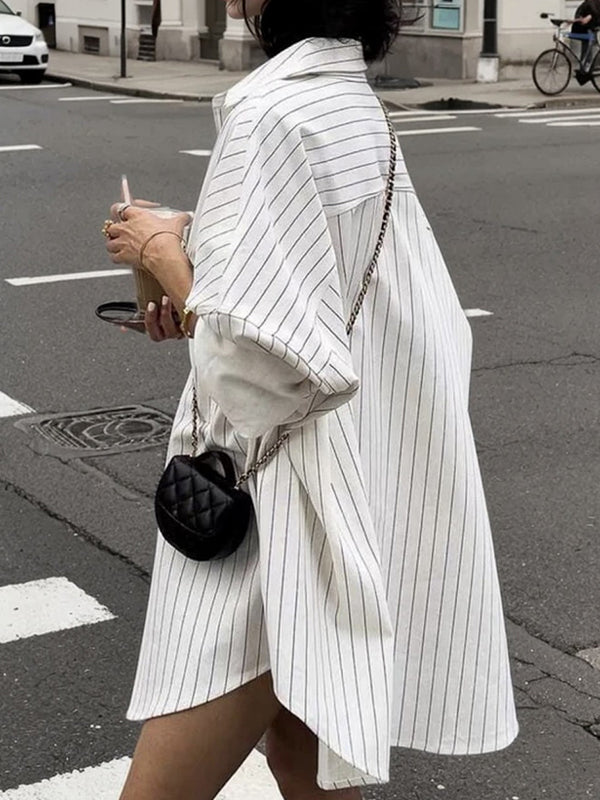 Long Sleeves Loose Buttoned Striped Lapel Blouses&Shirts Tops