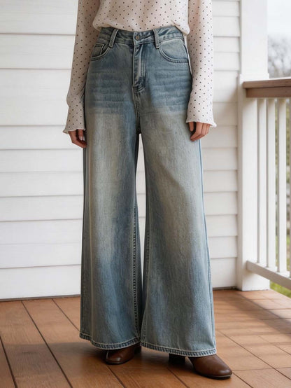 High Waisted Loose Pockets Jean Pants Bottoms
