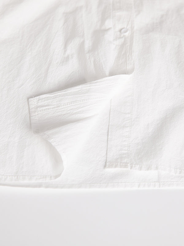 Loose Short Sleeves Solid Color Split-Joint Peter Pan Collar Blouses&Shirts Tops