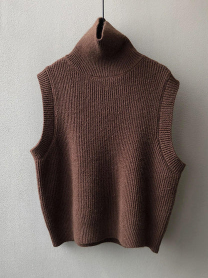 Casual Loose Sleeveless Solid Color High-Neck Sweater Vest Outerwear