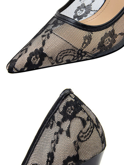 Flower Print Hollow Pointed-Toe Split-Joint Pumps