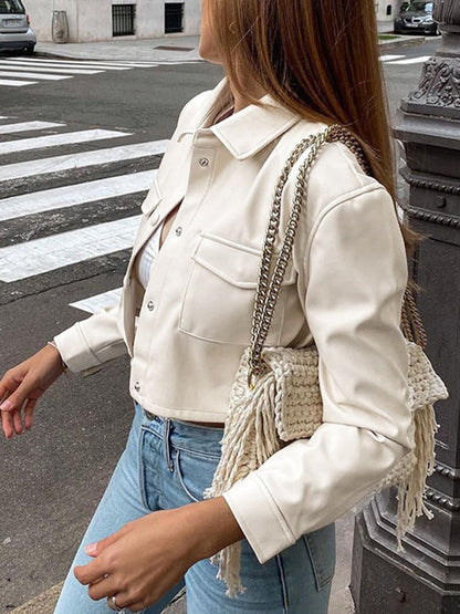 Long Sleeves Loose Split-Joint Lapel PU Jackets