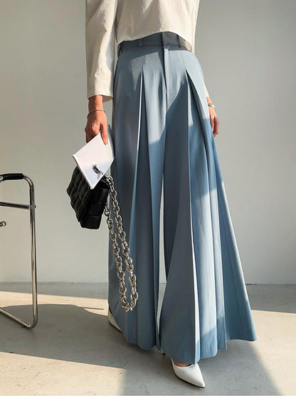 High Waisted Wide Leg Pleated Solid Color Casual Pants Bottoms Trousers