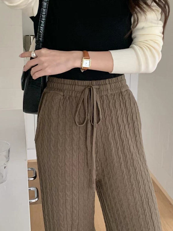 High Waisted Loose Drawstring Tied Waist Pants Trousers