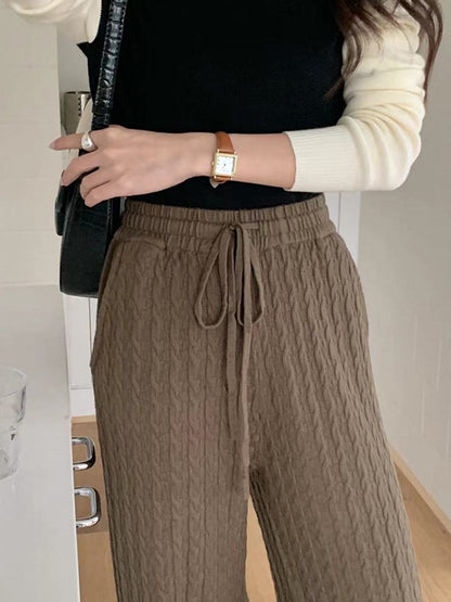 High Waisted Loose Drawstring Tied Waist Pants Trousers