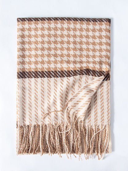 Houndstooth Plaid Tasseled Shawl&Scarf