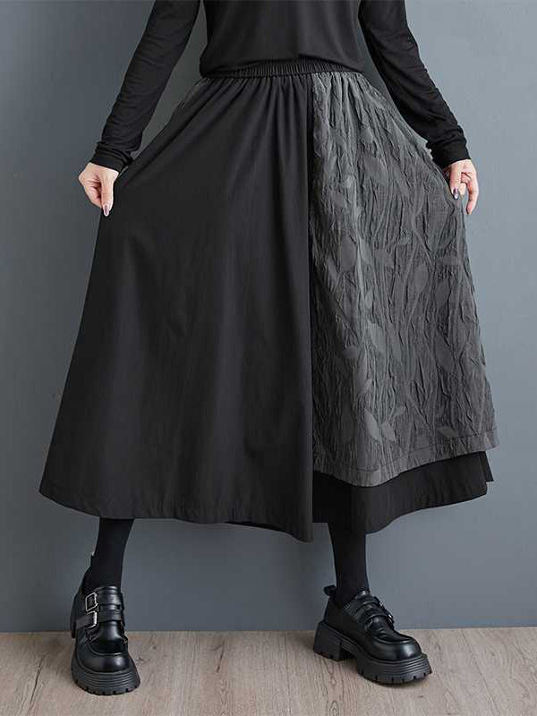 High Waisted Loose Elasticity Jacquard Pleated Pockets Culotte Wide Leg Pants
