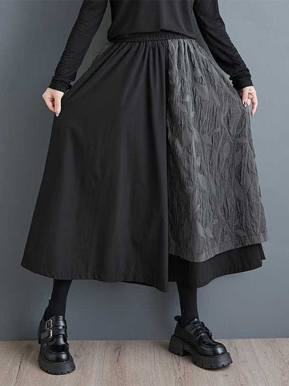 High Waisted Loose Elasticity Jacquard Pleated Pockets Culotte Wide Leg Pants