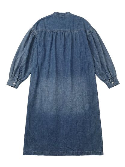 Long Sleeves Loose Buttoned Pockets Solid Color V-Neck Maxi Dresses