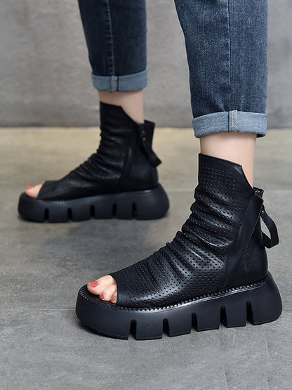 High-Top Open Toe Mesh Zipper Platform Shoes Sandals