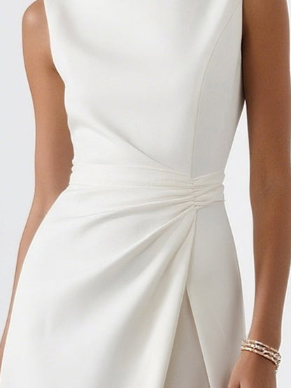 Sleeveless Gauze Pleated Solid Color Split-Joint Round-Neck Evening Dresses Maxi Dresses