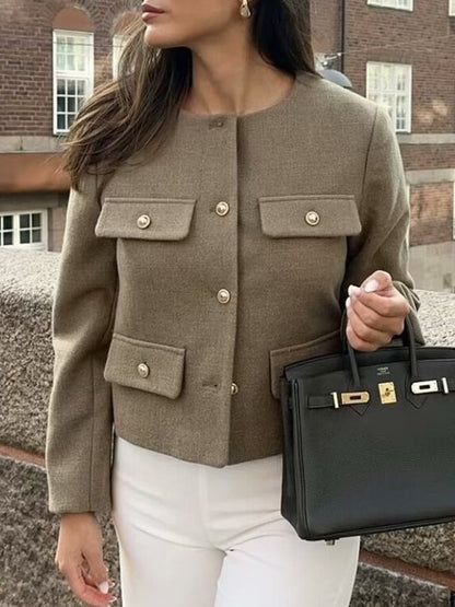 Long Sleeves Loose Buttoned Split-Joint Round-Neck Outerwear