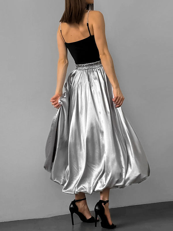 A-Line High Waisted Elasticity Solid Color Split-Joint Skirts Bottoms