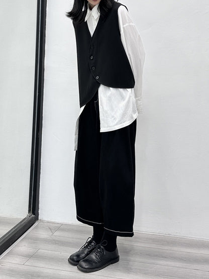 Harem Pants High Waisted Elasticity Pleated Split-Joint Ninth Pants