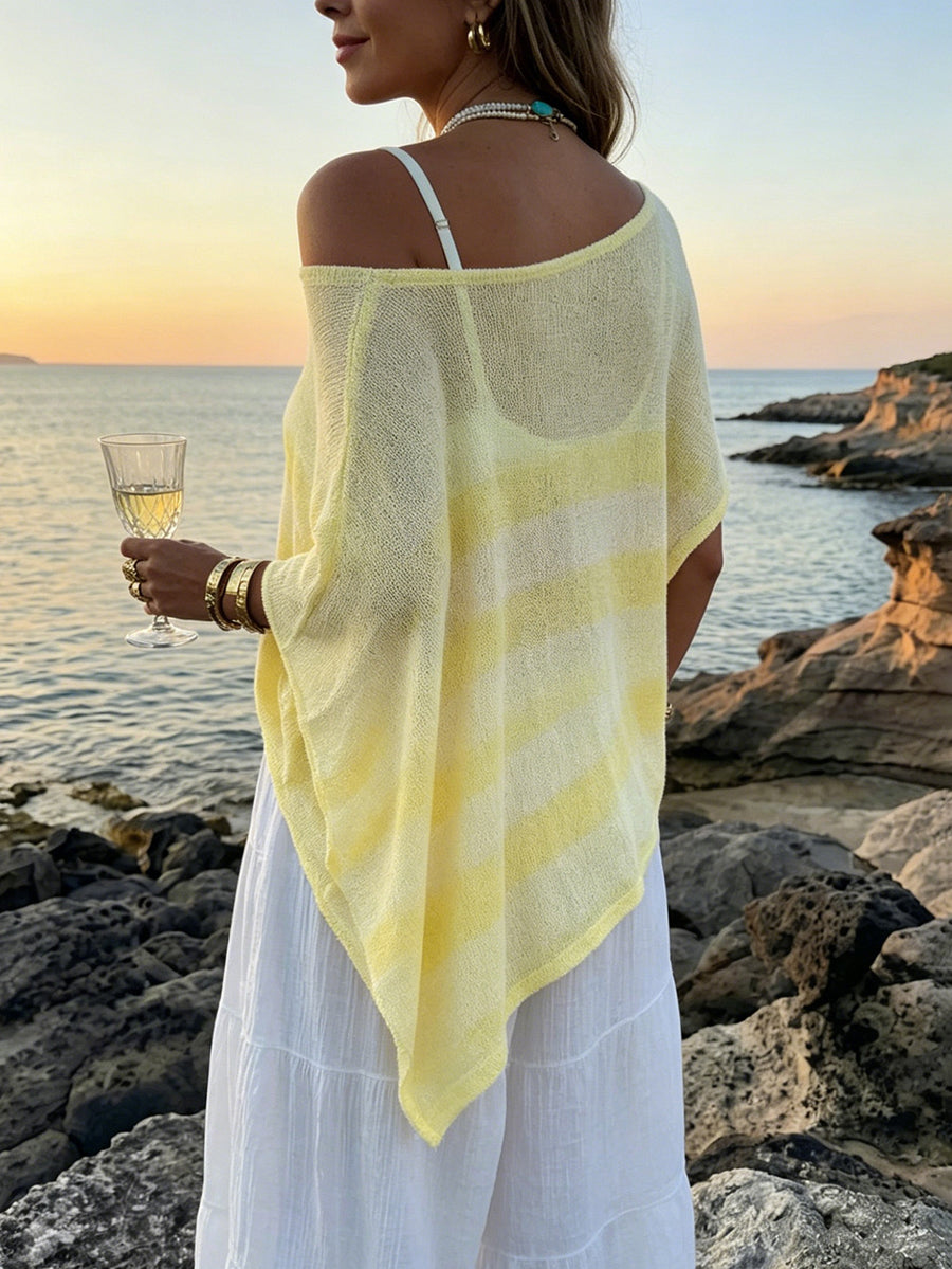Striped See-Through Sleeveless Loose One-shoulder Cover-Ups Tops