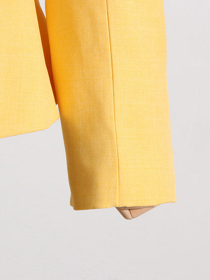 Long Sleeves Loose Asymmetric Buttoned Hollow Solid Color Tied Asymmetric Collar Blazer