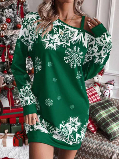 Bodycon Long Sleeves Contrast Color Printed Split-Joint One-Shoulder Midi Dresses