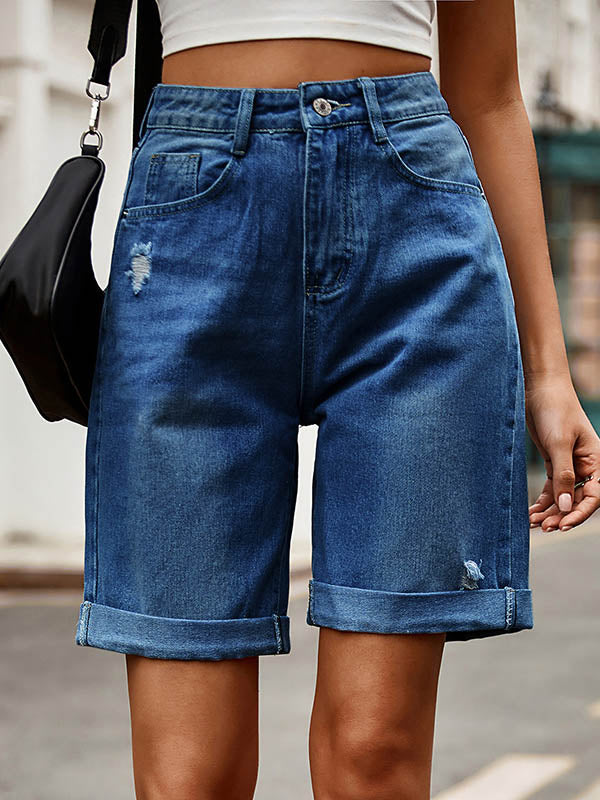 High Waisted Loose Buttoned Pockets Jean Pants Bottoms Shorts Bottoms