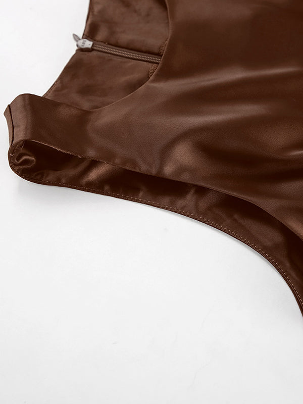 Loose Sleeveless Solid Color Split-Back Split-Joint Round-Neck Maxi Dresses