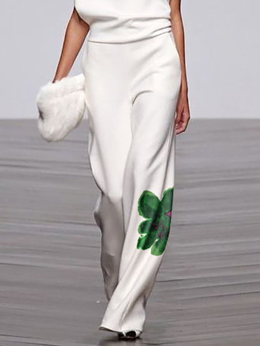 High Waisted Loose Flower Print Pants Trousers