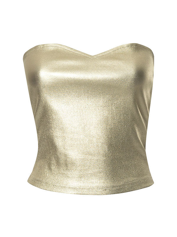 Skinny Sleeveless Shiny Solid Color Tube Vest Top