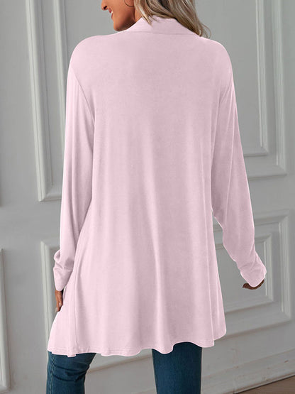 Long Sleeves Loose Solid Color Statement Collar Outerwear