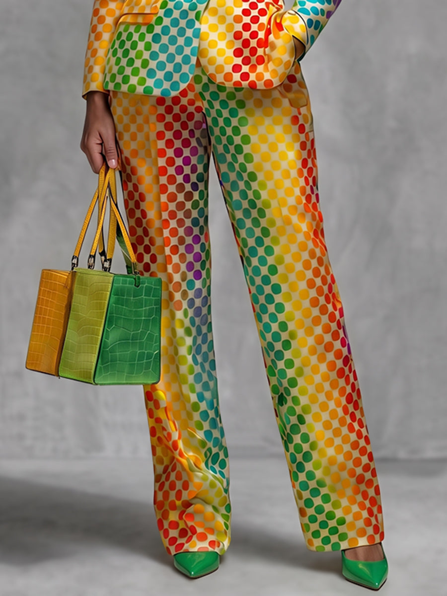 Polka-Dot Pockets Gradient Contrast Color Colorful Wide Leg Loose Trousers Suit Pants