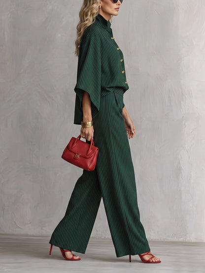 Striped Pockets Elasticity Contrast Color Wide Leg Loose Trousers Pants