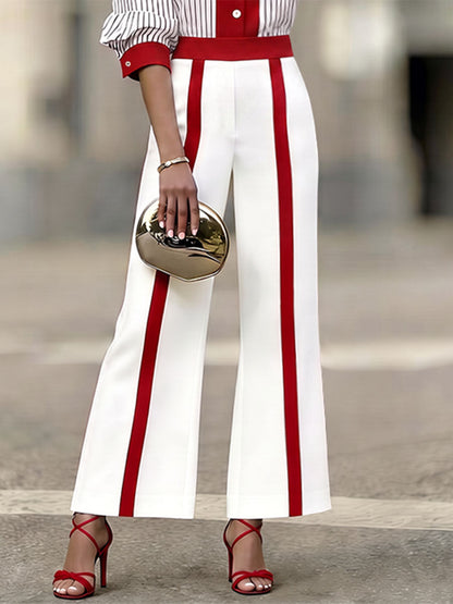 Striped Pockets Elasticity Contrast Color Wide Leg Loose Trousers Pants
