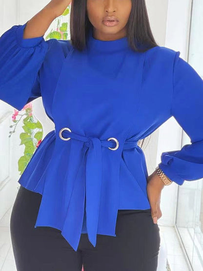Loose Wrap Bandage Hollow Solid Color Split-Joint Blouses&Shirts Tops