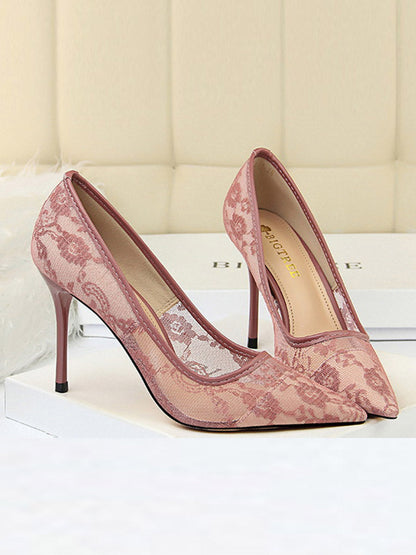 Flower Print Hollow Pointed-Toe Split-Joint Pumps