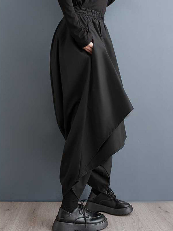 High Waisted Loose Asymmetric Elasticity Layered Solid Color Culotte