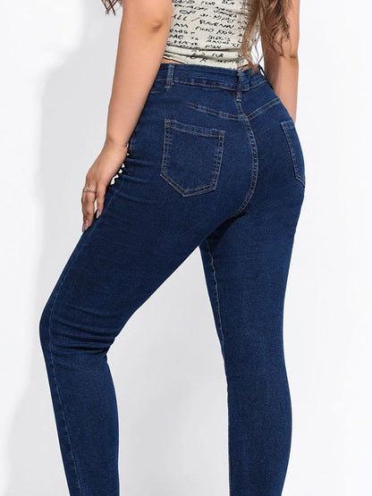 Skinny Leg High-Waisted Split-Joint Jean Pants Bottoms