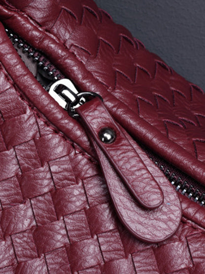 Geometric Solid Color Split-Joint Woven Zipper Bags Handbags