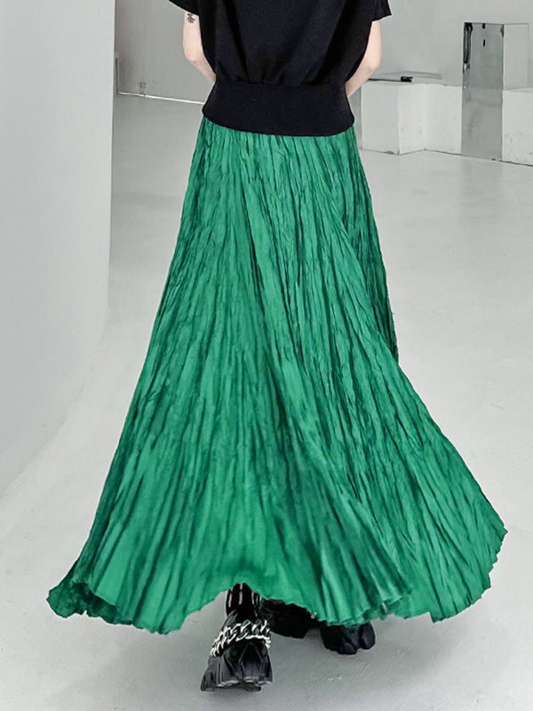 A-Line Irregular Clipping High-Waisted Pleated Solid Color Skirts