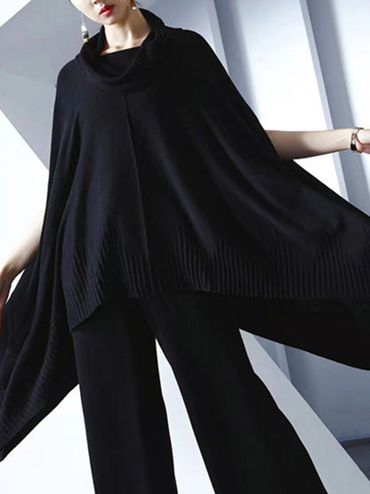 High-Low Long Sleeves Solid Color Heaps Collar Pullovers Sweater Tops