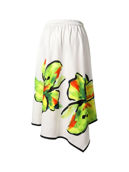 A-Line High Waisted Flower Print Pockets Skirts Bottoms