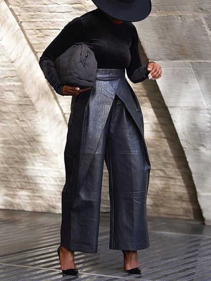 High Waisted Asymmetric Solid Color Pants Trousers